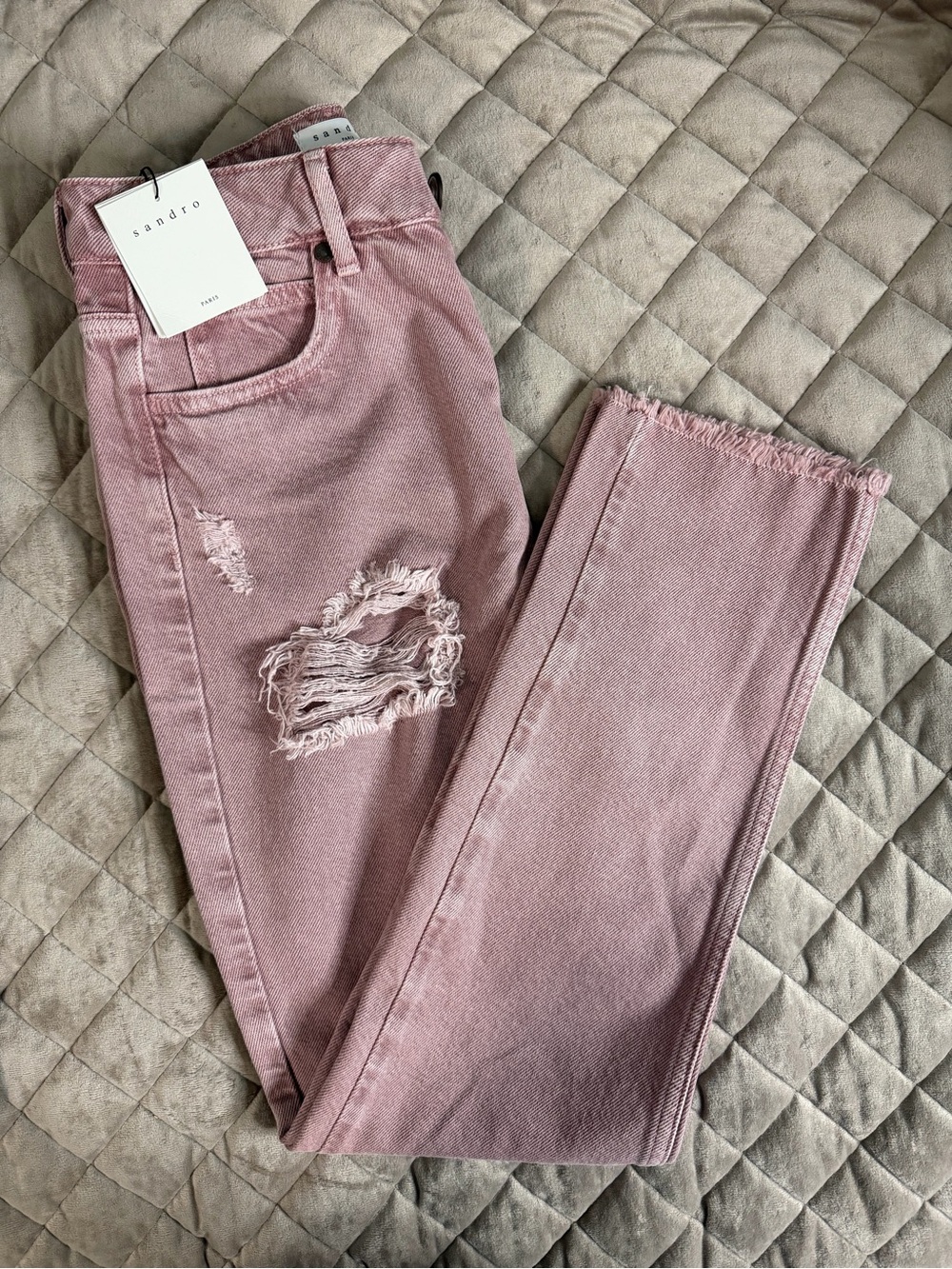 Sandro Dusty Pink Distressed Straight Leg Jeans